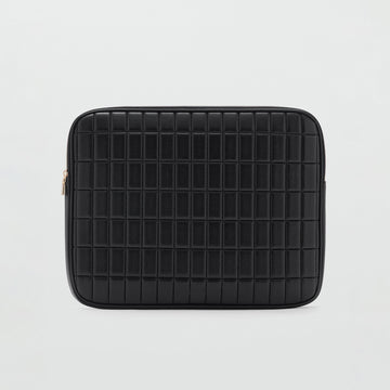 Quilted Design Black Leather Laptop Bag