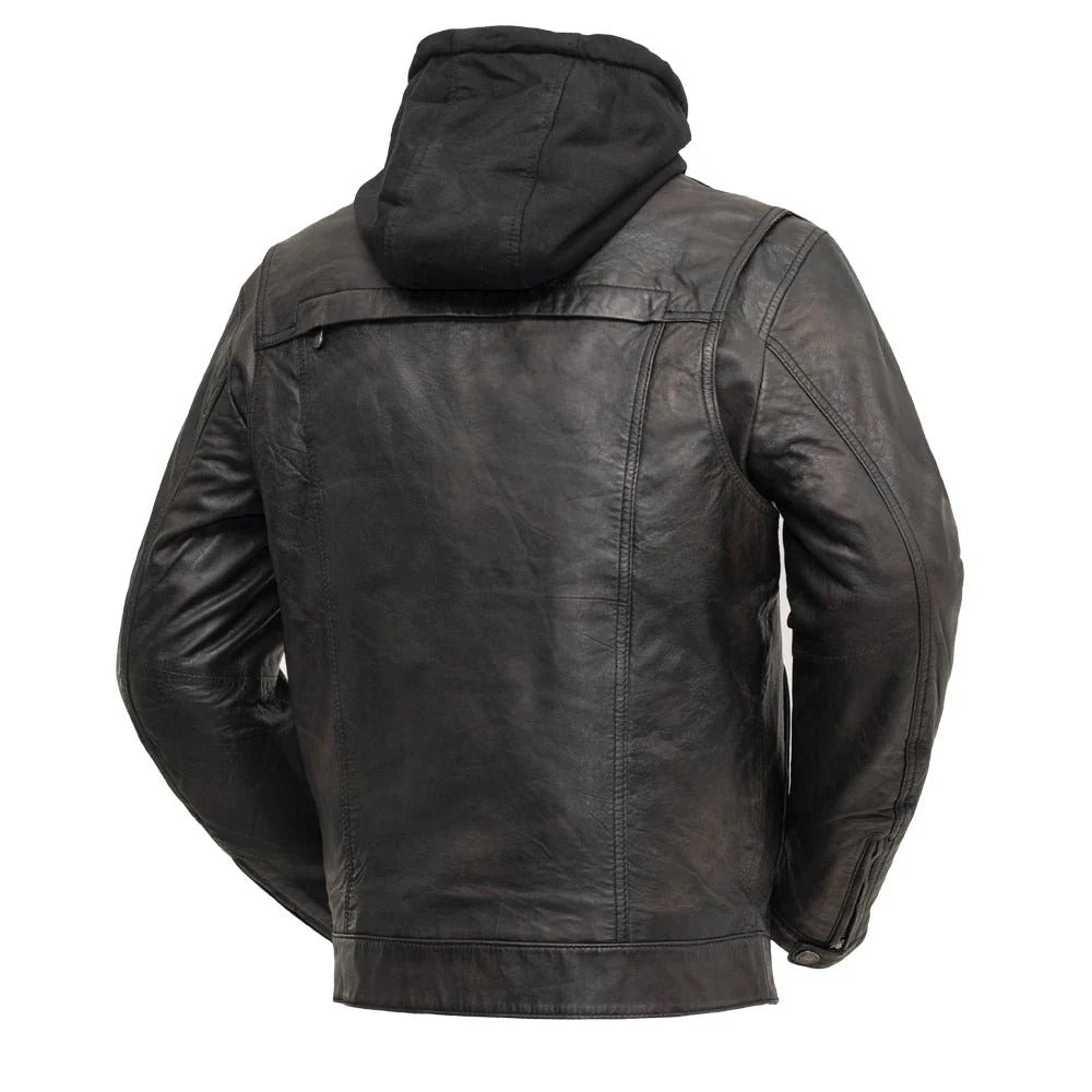 Chaqueta de cuero de moto con capucha Vendetta para hombre