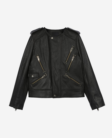 Damen Schwarze schlichte Lederjacke