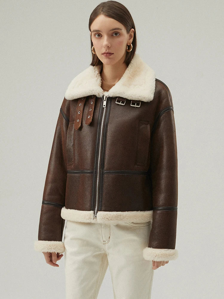 Women's B-3 Bomber Fur & Shearling Jacket Brown