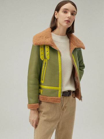Women's B-3 Bomber Fur & Shearling Jacket Green