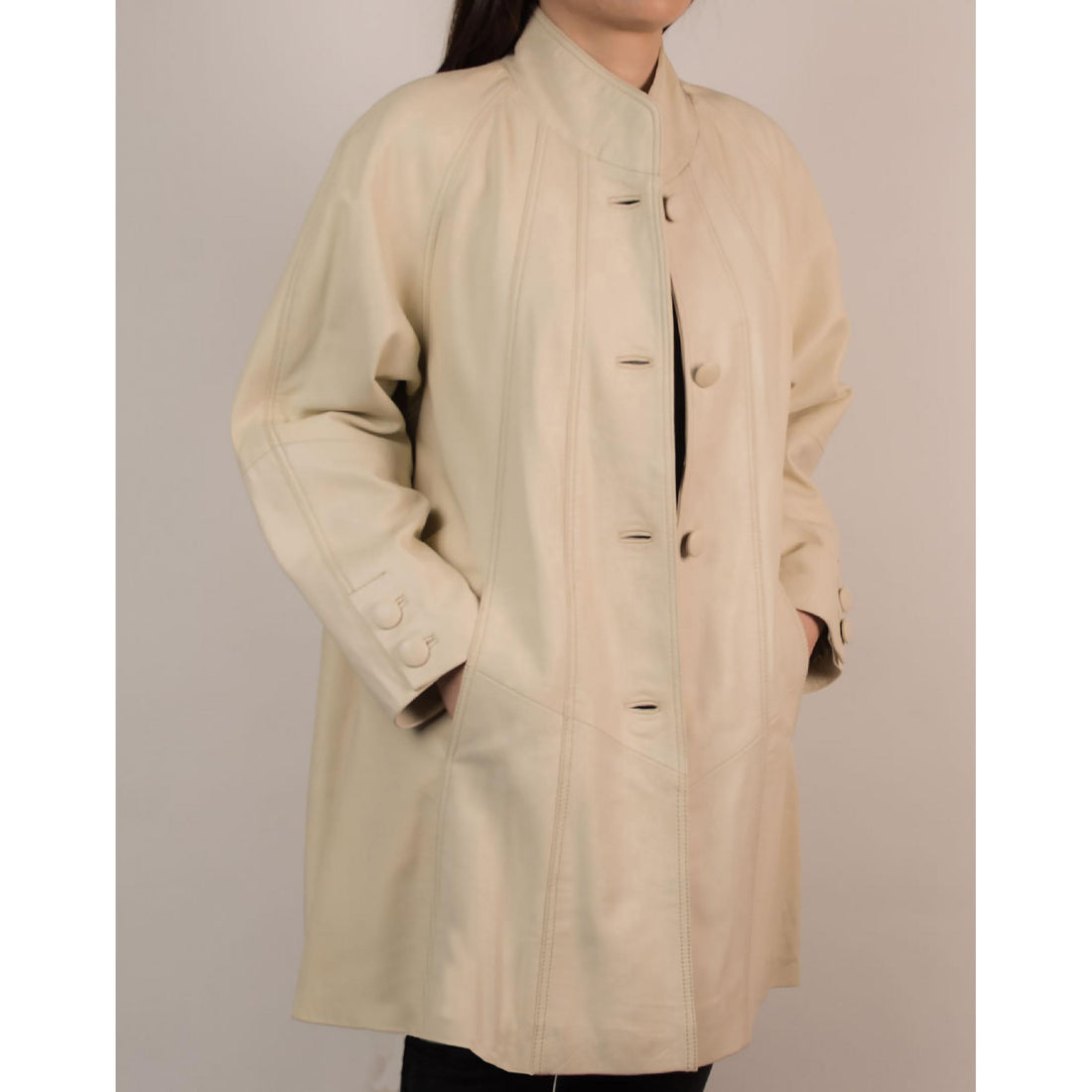 Women's Beige Leather Swing Coat