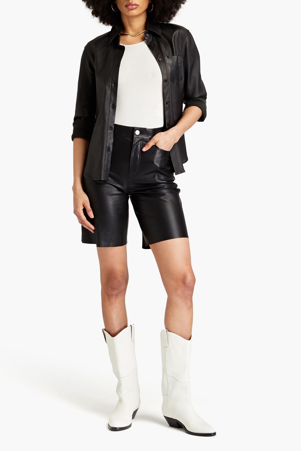 Pantalones cortos de cuero con trabillas para cinturón para mujer