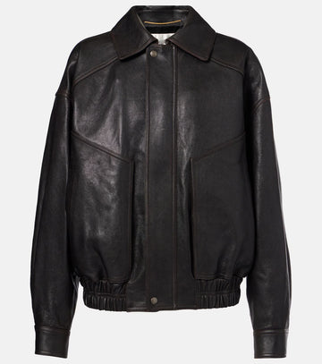 Women's Big Pockets Aviator Bomber Leather Jacket
