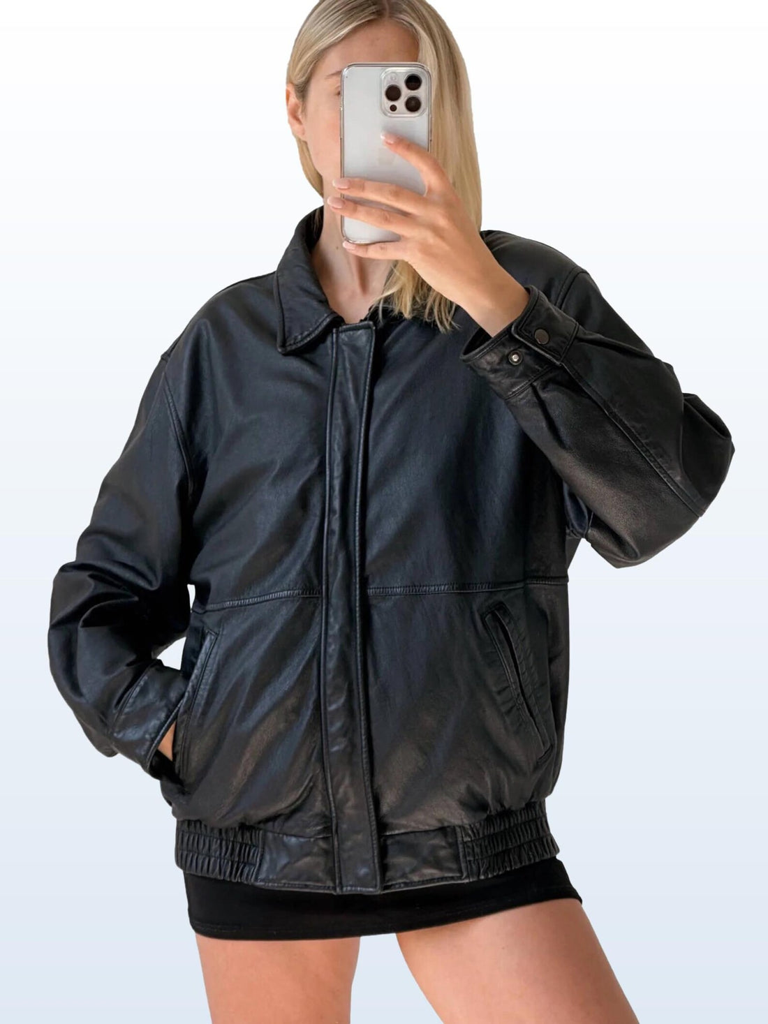 Women's Black Classic Oversized Straight Cut Sheep Leather Jacket