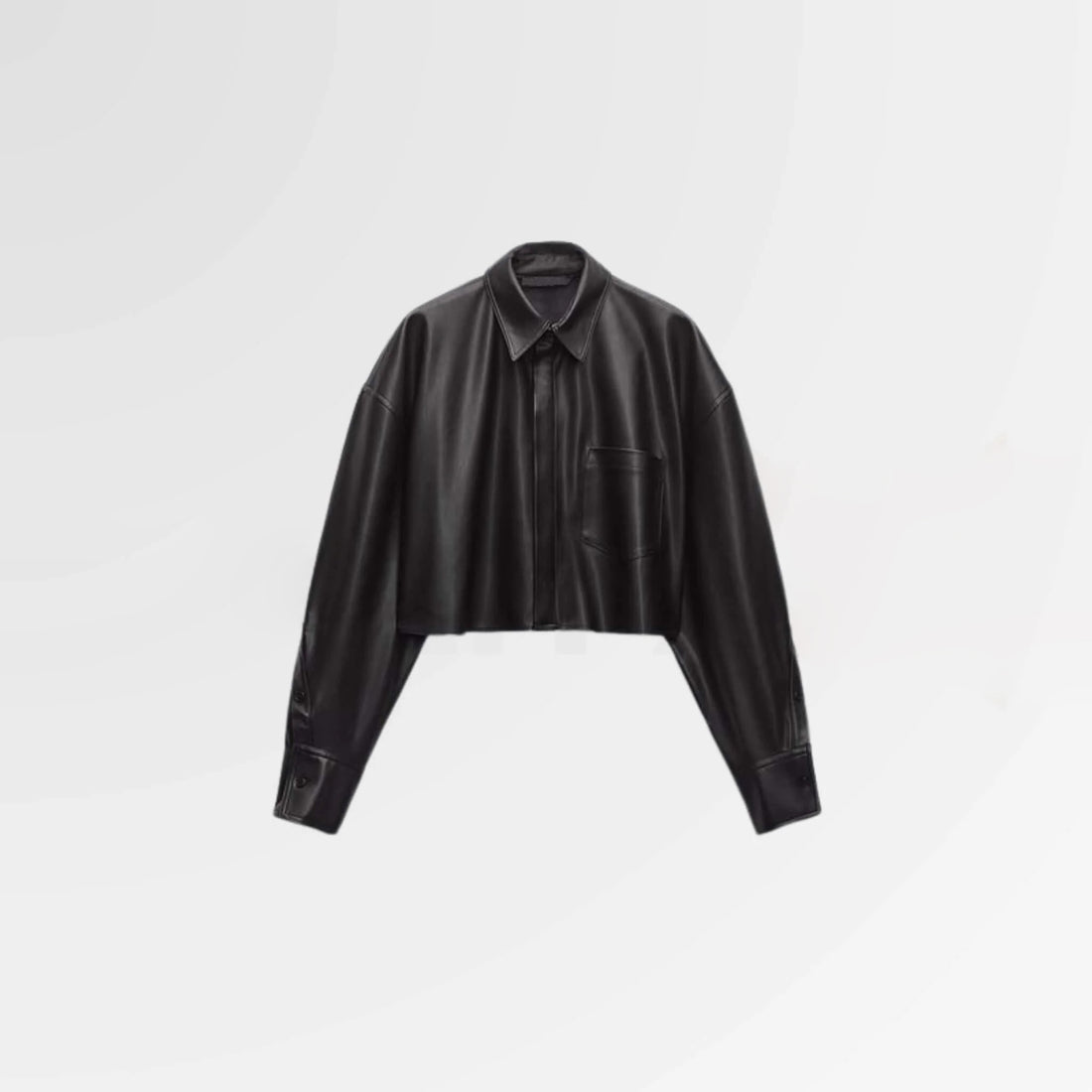 Camisa corta de cuero negra para mujer