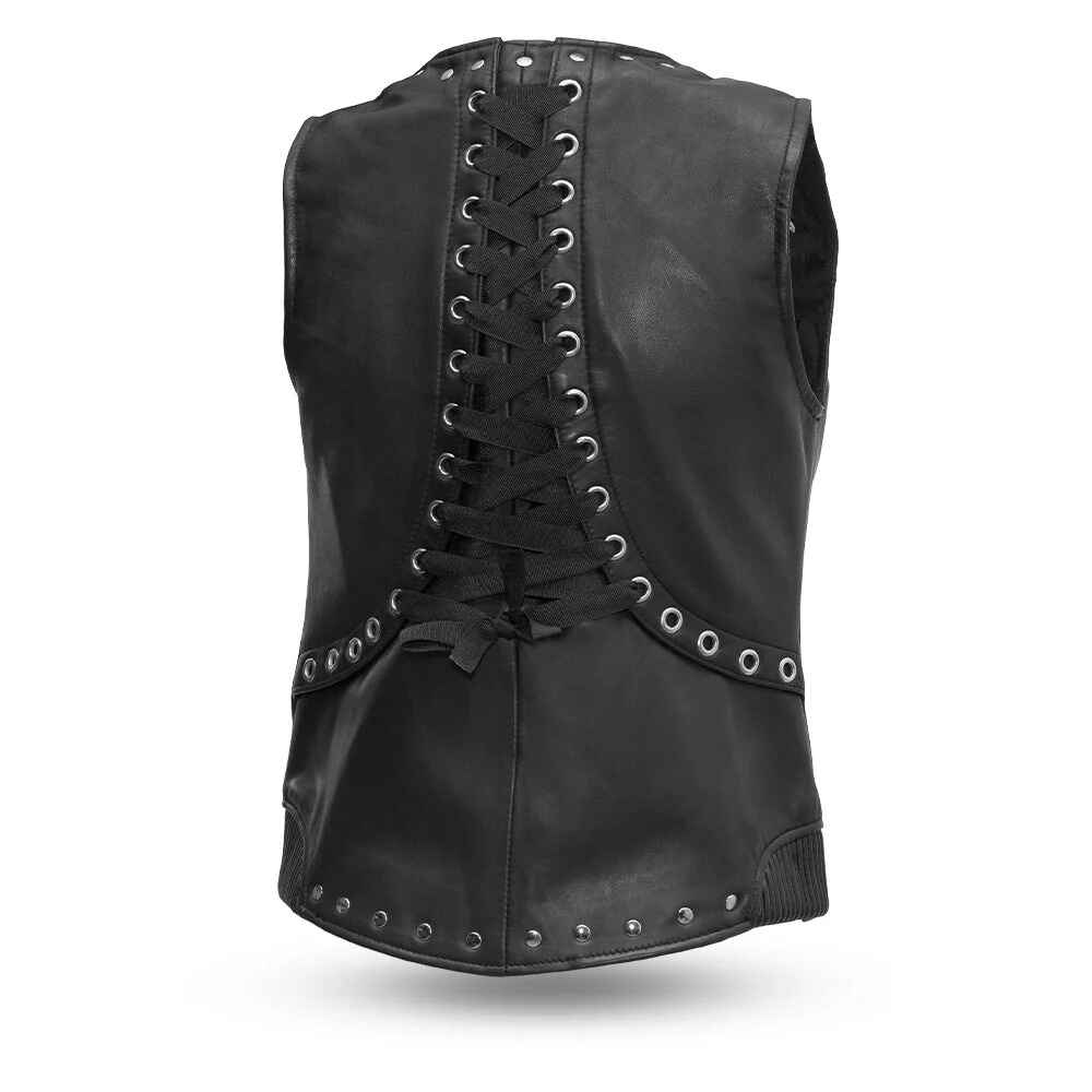 Chaqueta de moto de cuero Empress negra para mujer