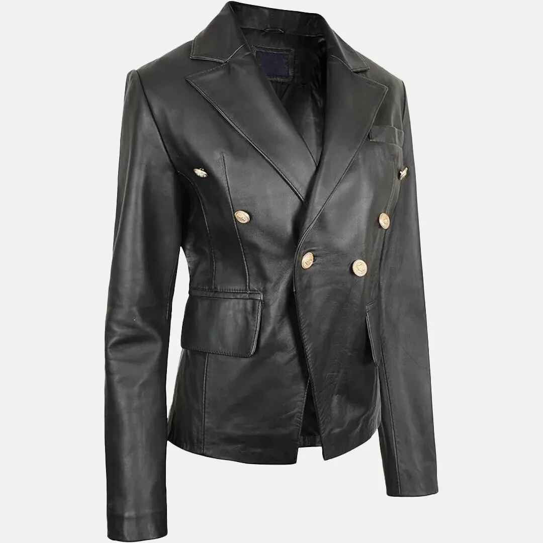 Schwarzer Glamour-Lederblazer für Damen