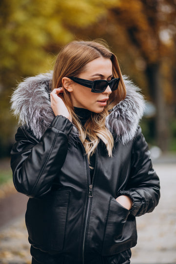 Women’s Black Hooded Shearling Leather Jacket