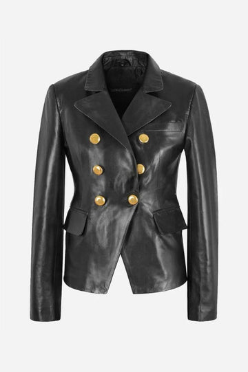 Women's Black ISADORA DOUBLE BREASTED Leather Short Trench Coat