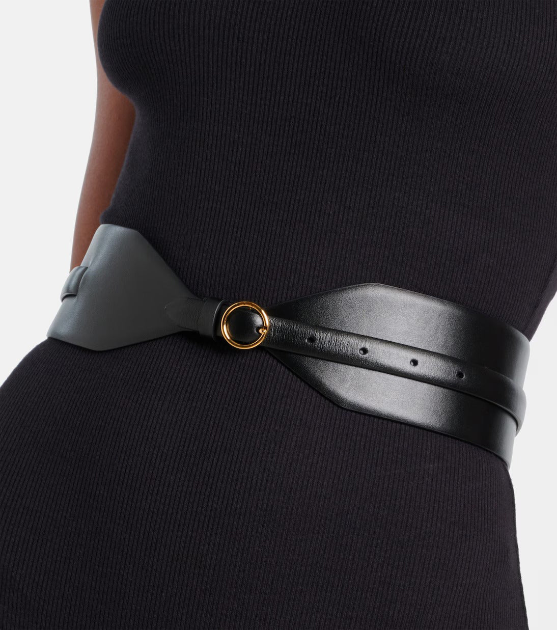 Schwarzer breiter Ledergürtel für Damen