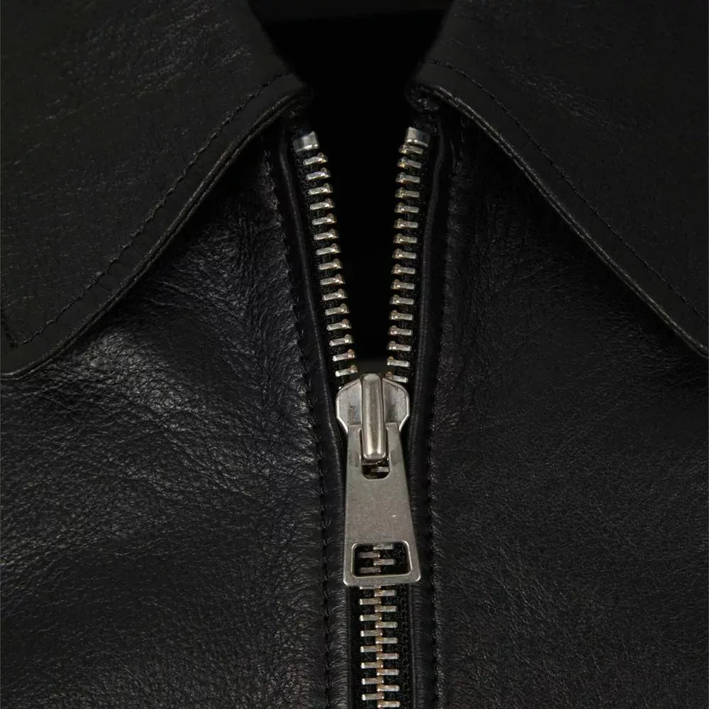 Women’s Black Leather Bomber Moto Jacket