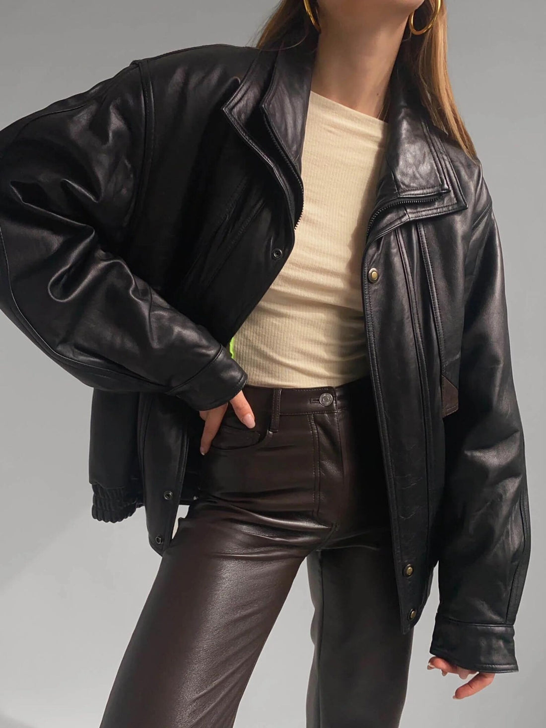 Women's Black Light Weighted Double Collar Oversized Lambskin Soft Leather Jacket