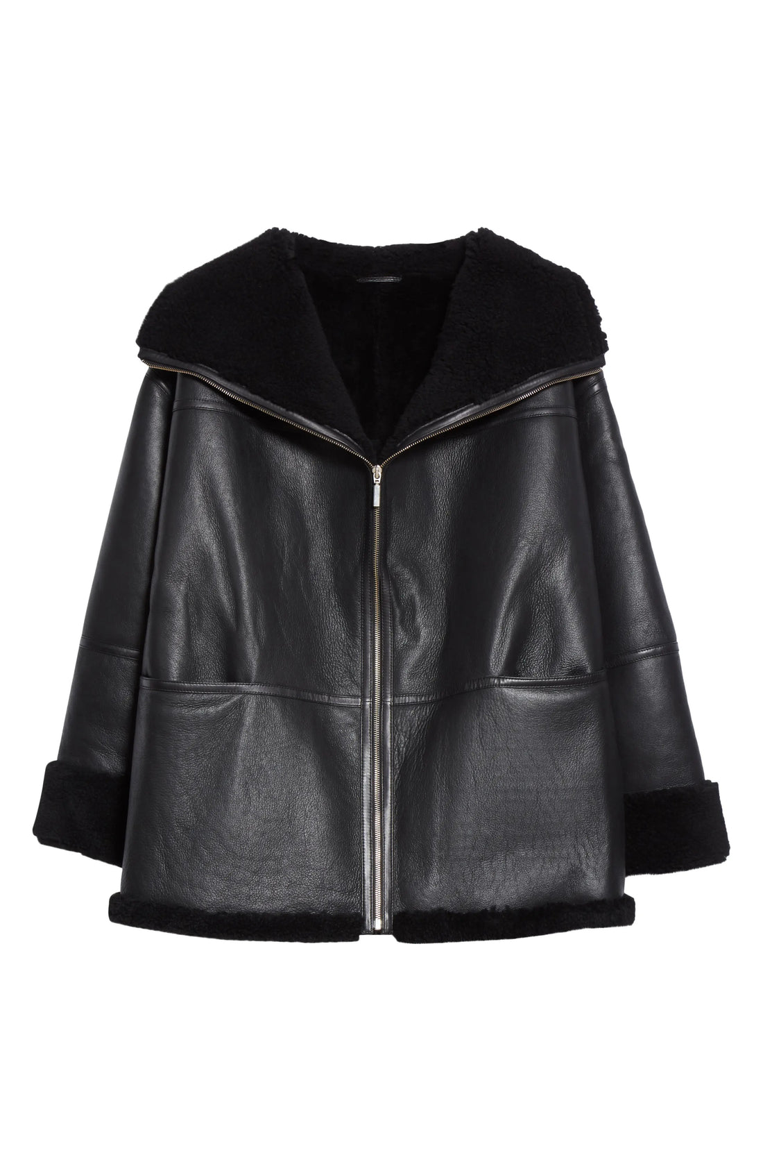 Women's Black Menfi Oversize Genuine Shealring Coat