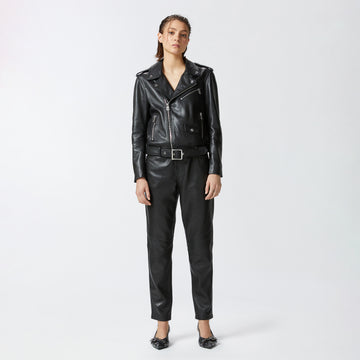 Schwarze Motorrad-PU-Biker-Lederjacke für Damen