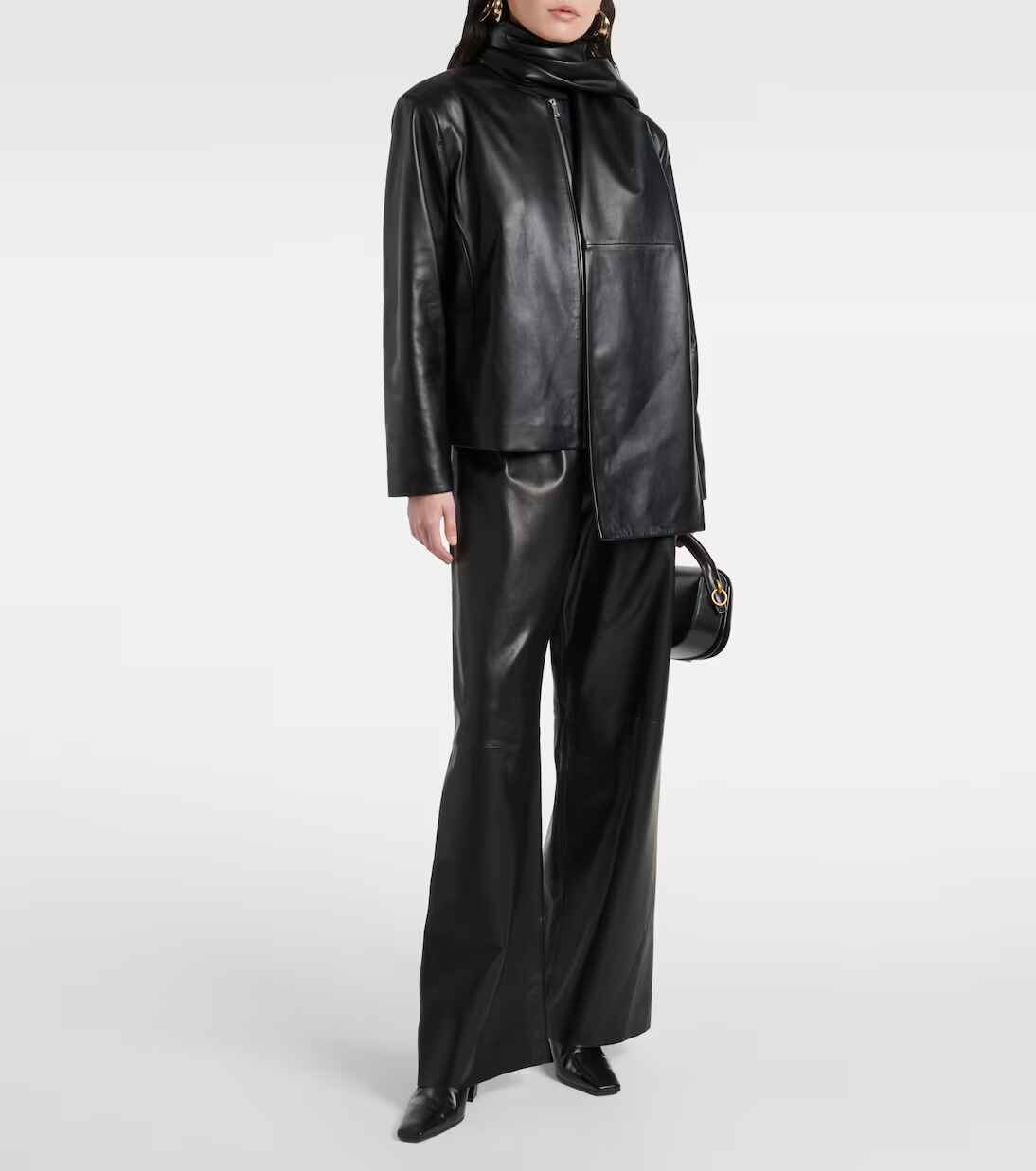 Schwarze Lederhose „Olan“ für Damen mit weitem Bein