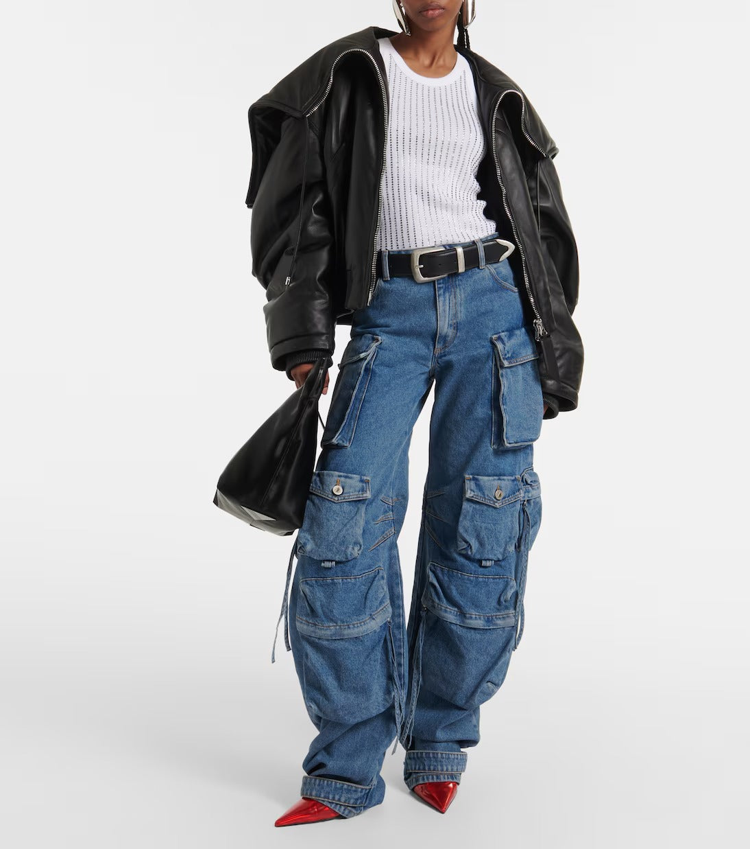 Women's Black Oversized Aviator Bomber Leather Jacket