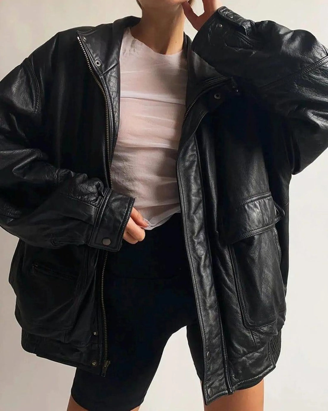 Women's Black Premium Oversized Straight Leather jacket