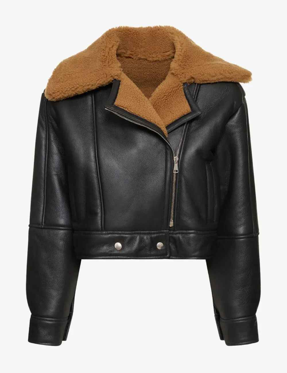 Schwarze Royale-Lammleder-Shearlingjacke für Damen