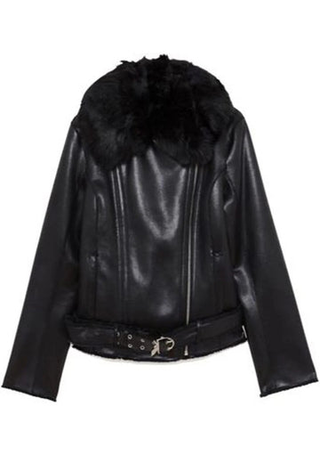 Schwarze Lammfelljacke aus Leder für Damen