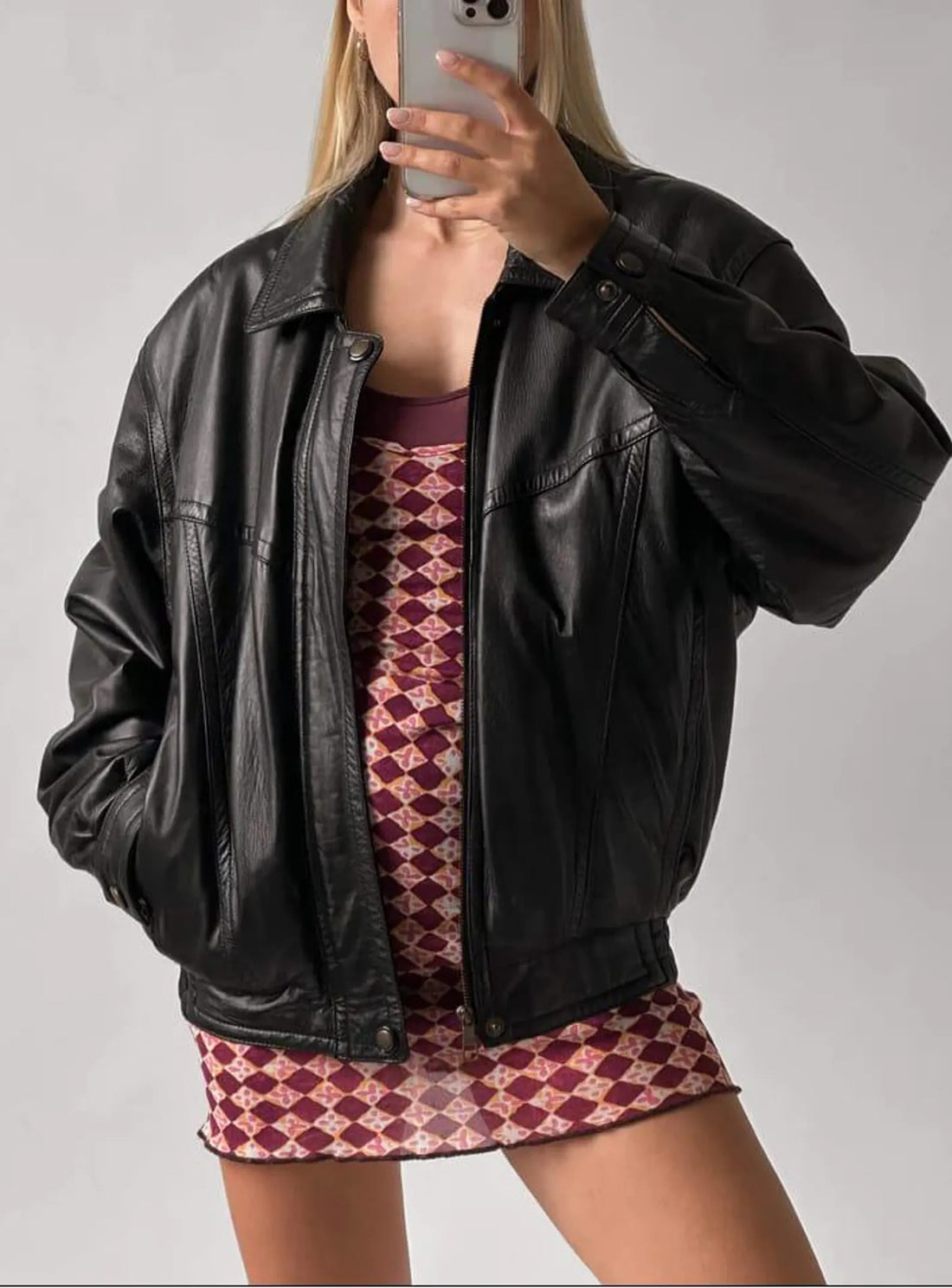 Women's Black Vintage Oversized Leather Jacket