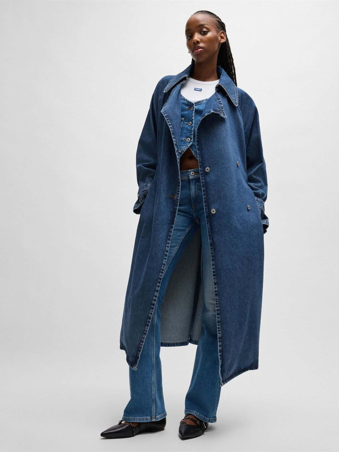 Women's Blue Denim Cotton Trench Coat