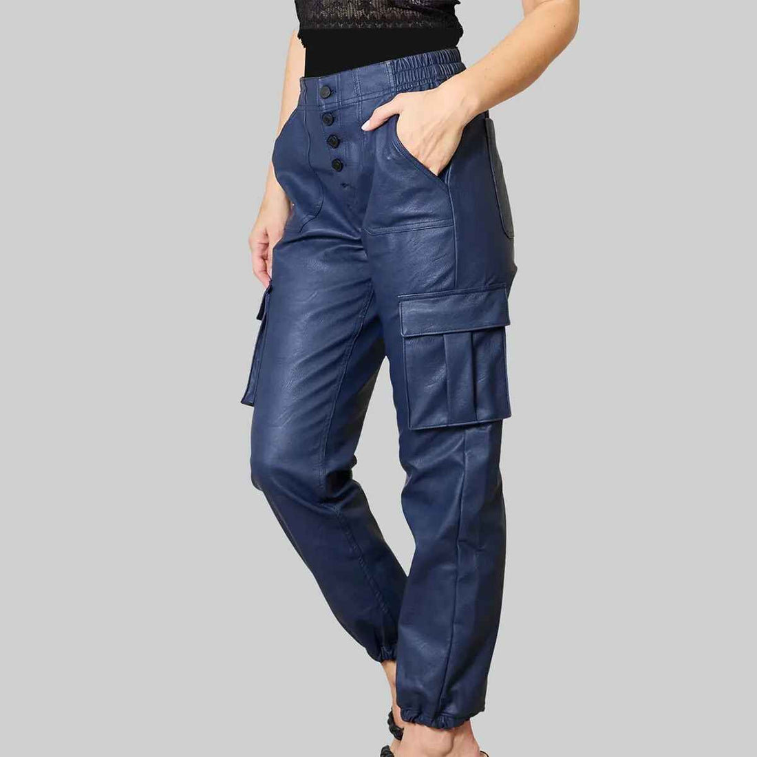 Blaue Cargohose aus Leder für Damen