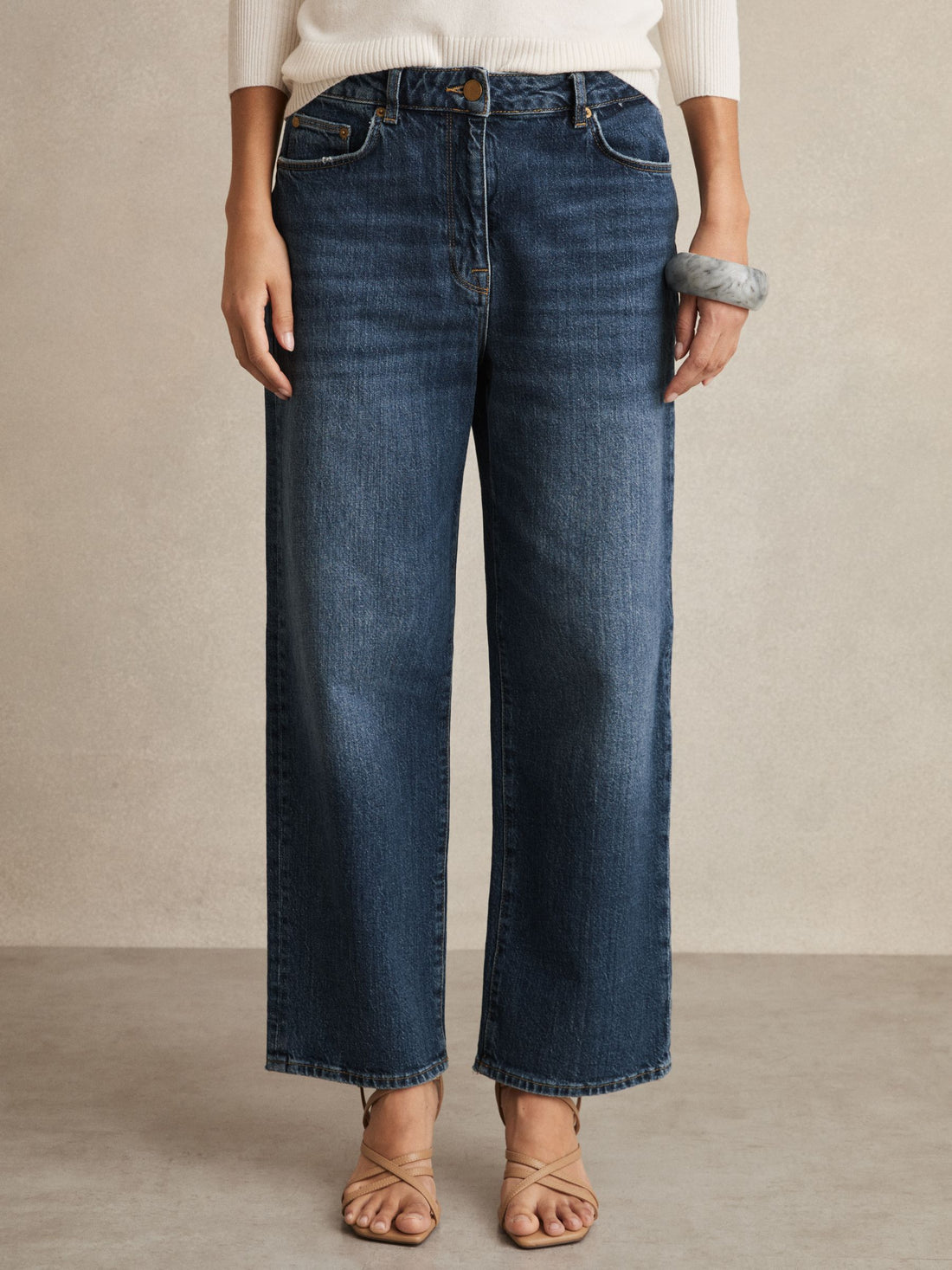 Women's Blue Petite Mid Rise Straight Leg Pant