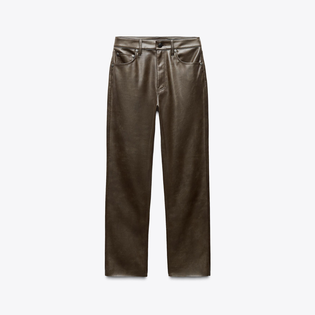 Braune Bootcut-Hose aus Kunstleder mit hoher Taille für Damen