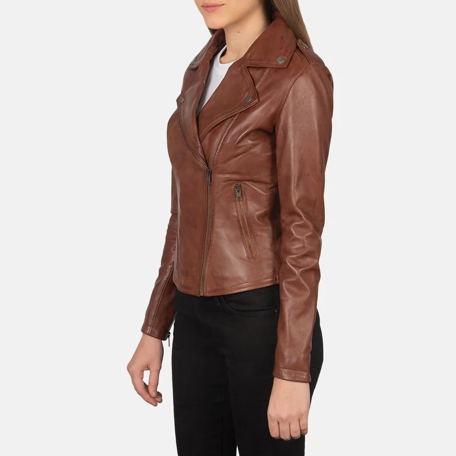 Women's Brown Flashback Leather Biker Jacket