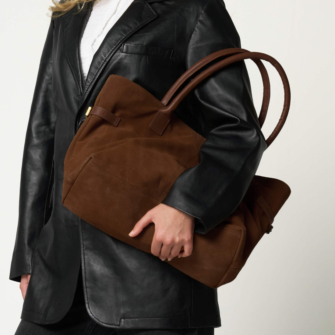 Women's Brown Suede Leather Everyday Essentials Bag
