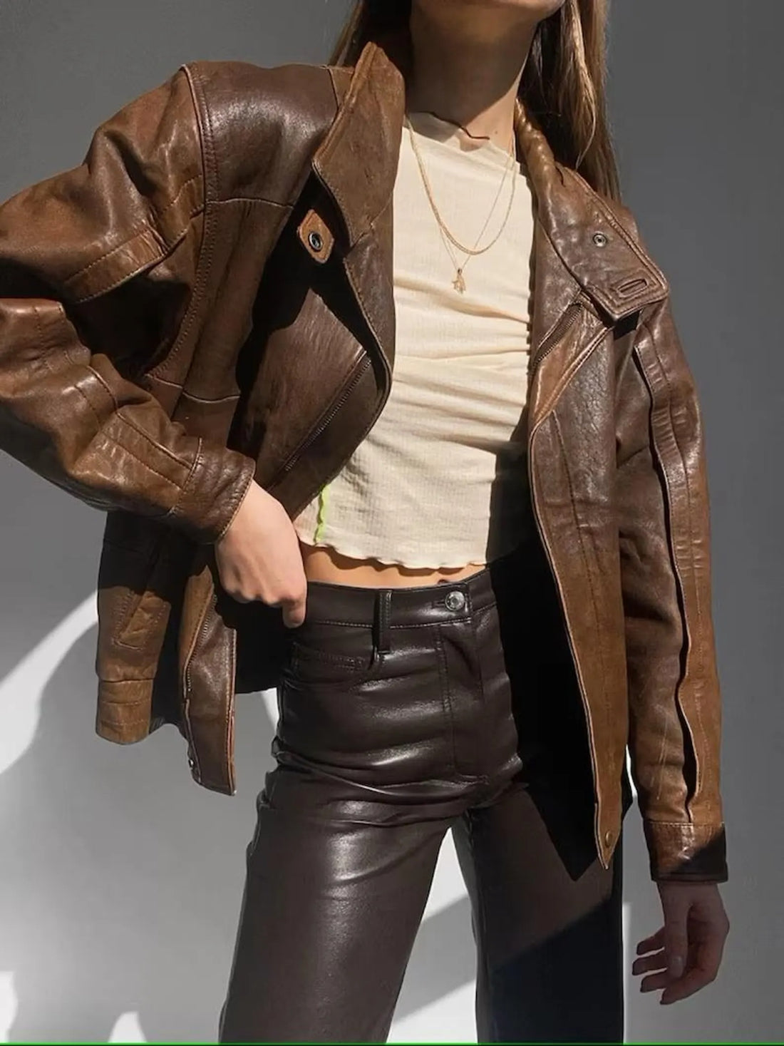 Women's Brown Vintage Straight Oversized Lambskin Leather Jacket