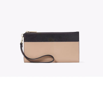 Women's Card Slots Double Zip Wristlet Leather Wallet