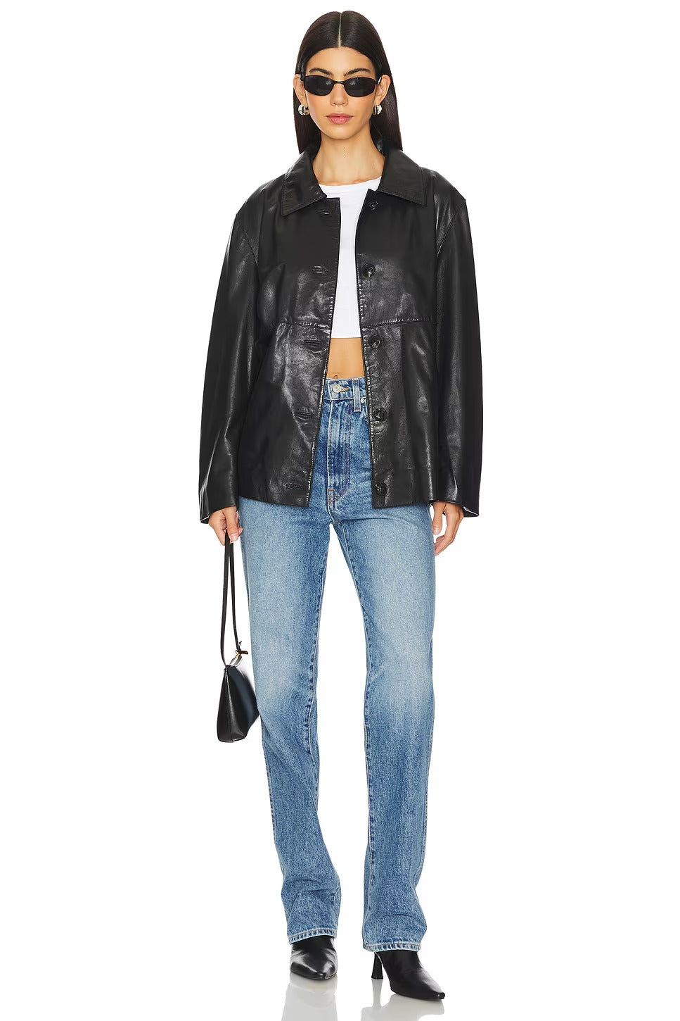 Einfache Lederjacke mit Kragen für Damen