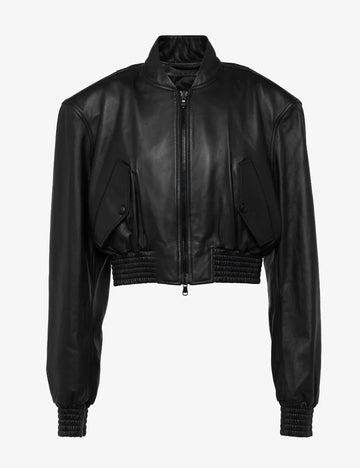 Women's Cropped Aviator Bomber Leather Jacket