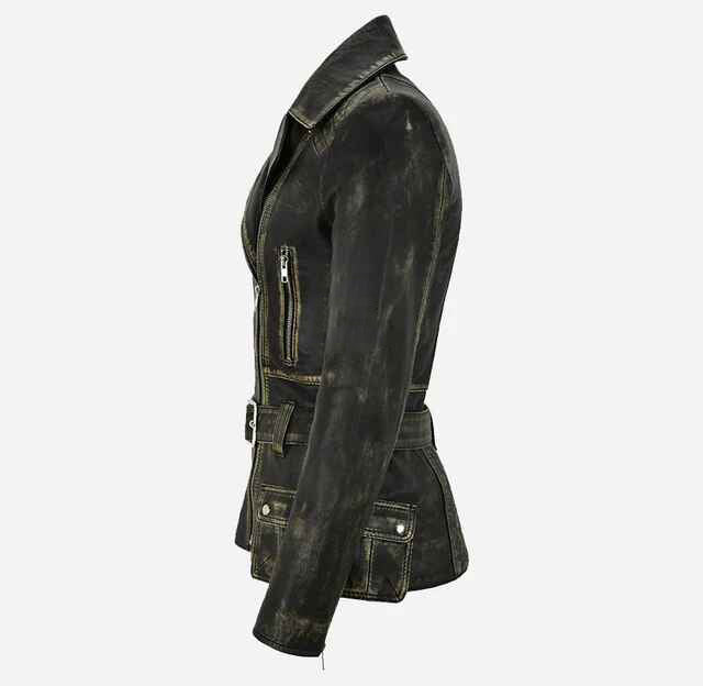 Women's DESIRE Belted Leather Short Trench Jacket