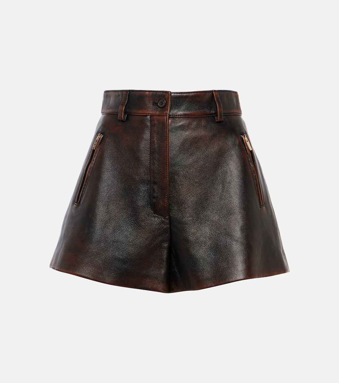 Pantalones cortos de piel de cordero marrón oscuro para mujer