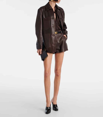 Women's Dark Brown Leontine Leather Shorts