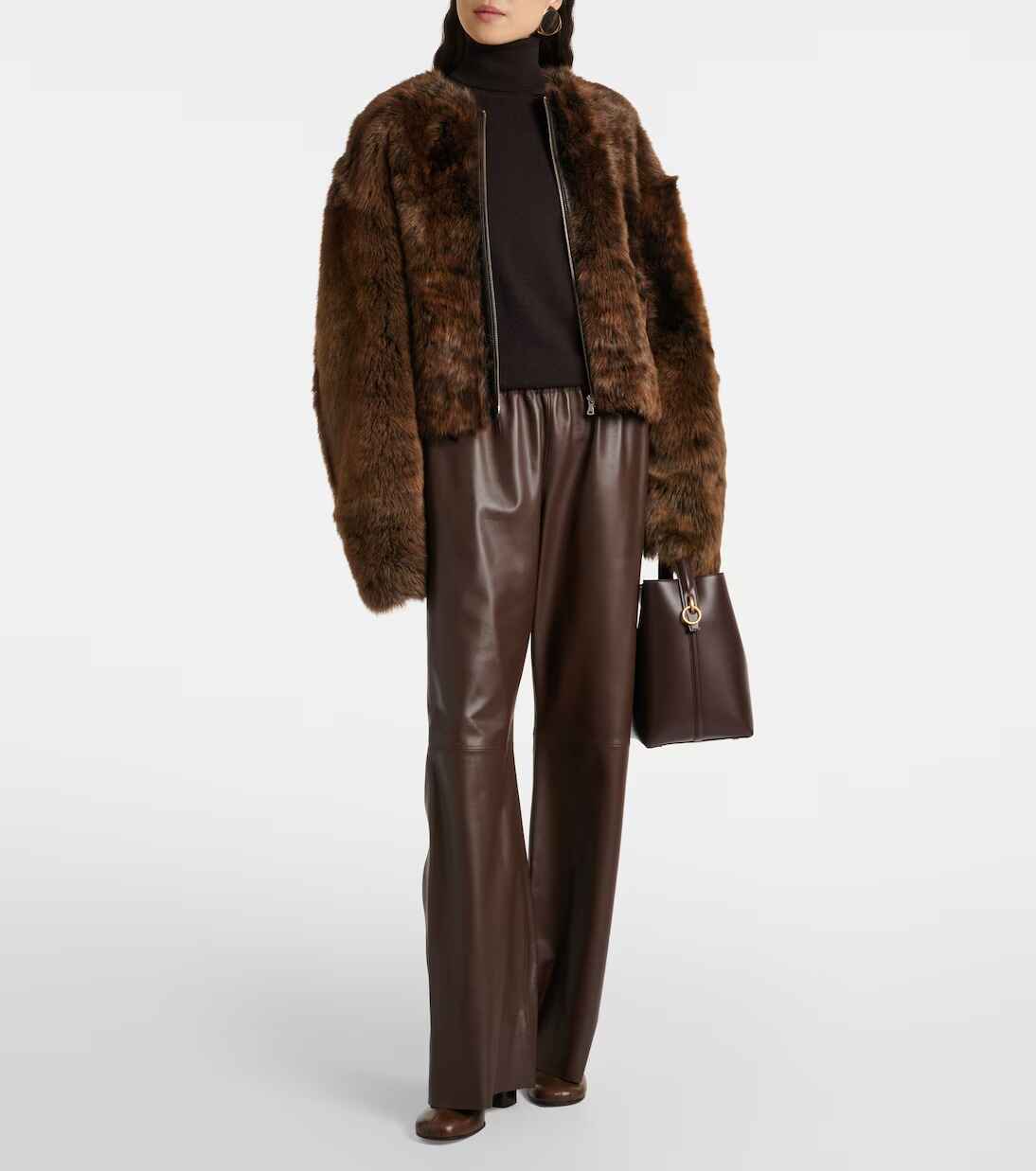 Dunkelbraune Lederhose Olan mit weitem Bein für Damen