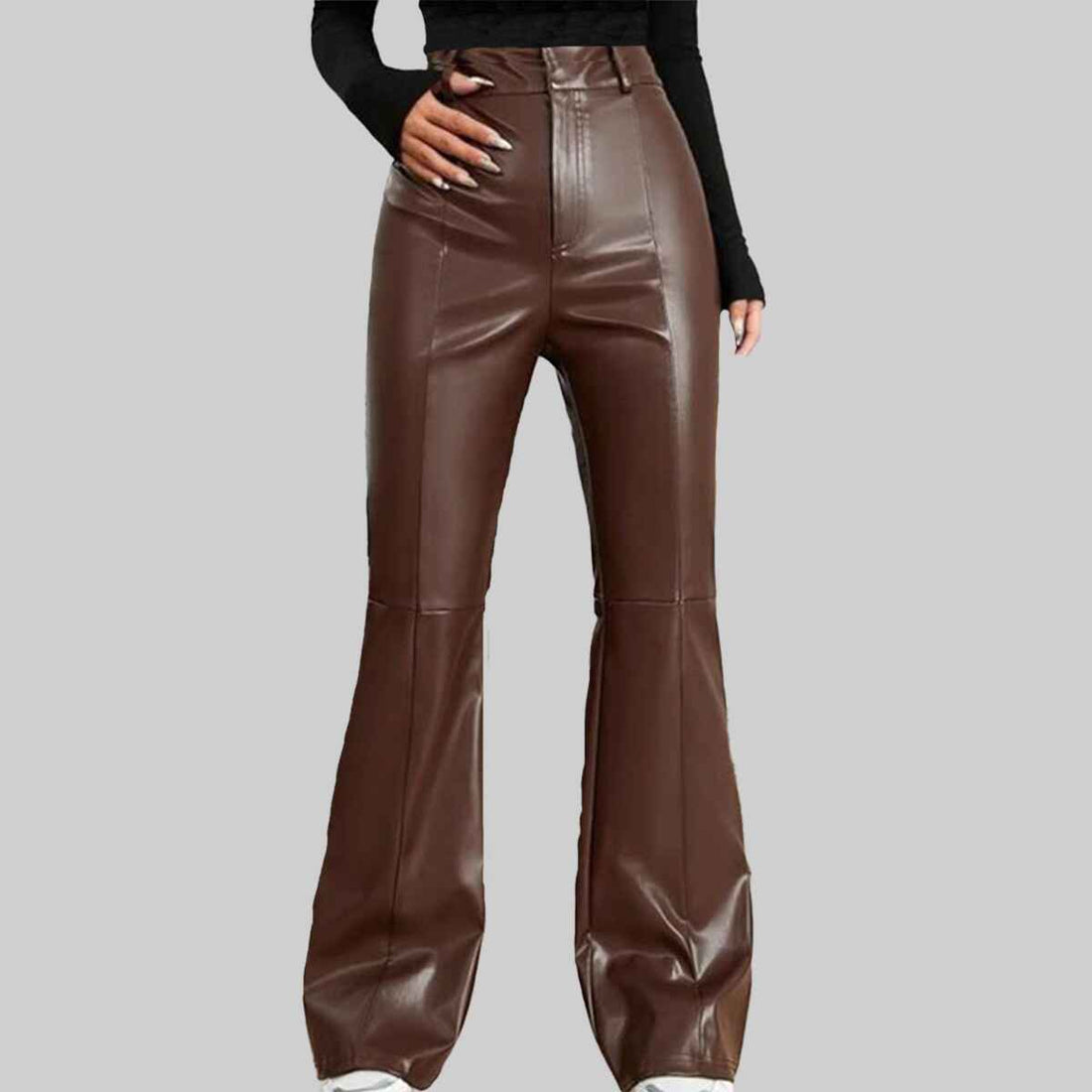 Damen Dunkelbraune Schlichte Lederhose