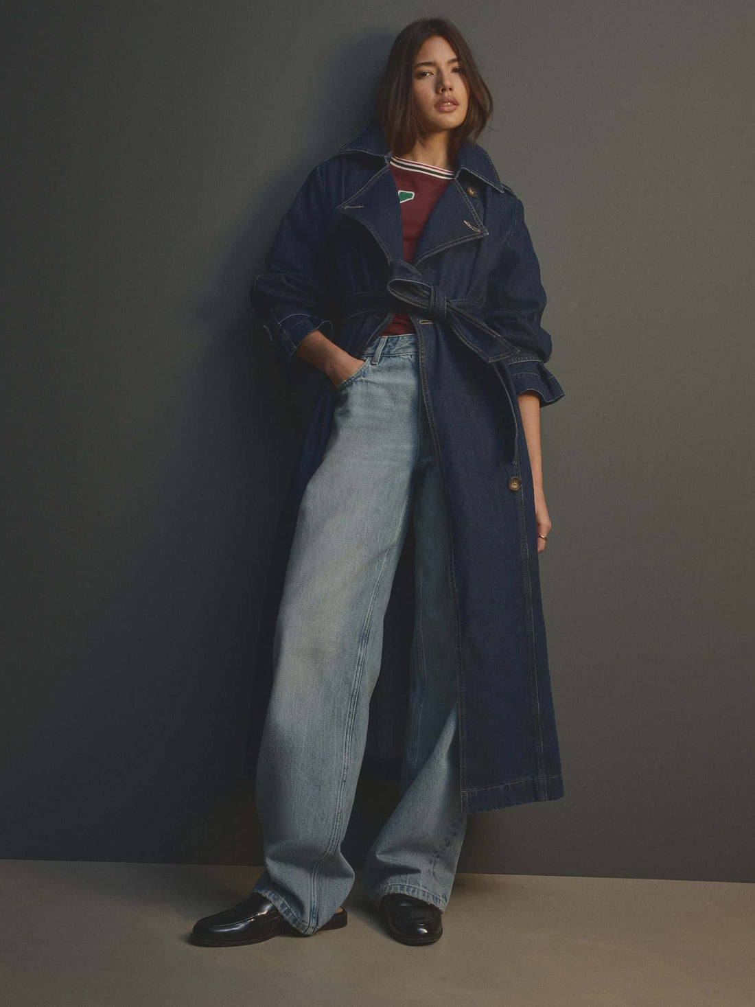 Women's Double Breasted 100% Cotton Denim Trench Coat