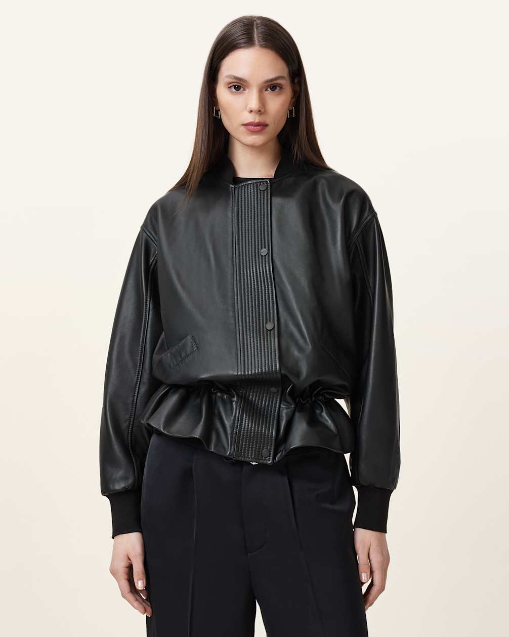 Women's Dropped Shoulder Bomber Leather Jacket