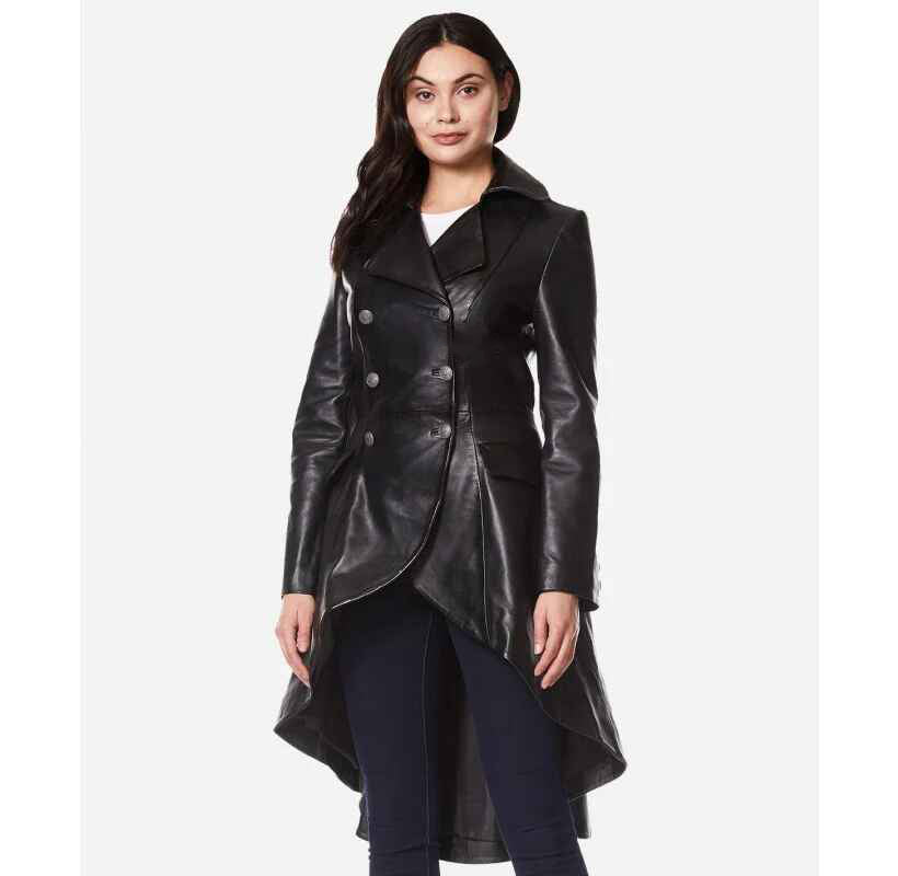 Women's EDWARDIAN Flared Bottom Victorian Style Leather Trench Coat