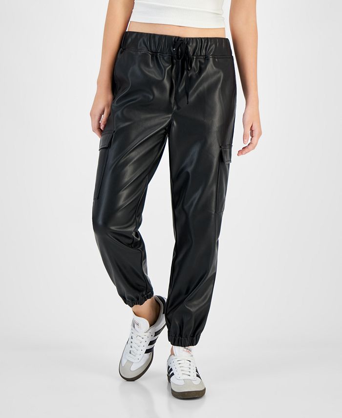 Cargohose im Jogger-Stil aus Kunstleder für Damen