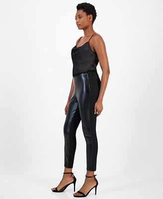 Schwarze Skinny-Knöchelhose aus Kunstleder für Damen