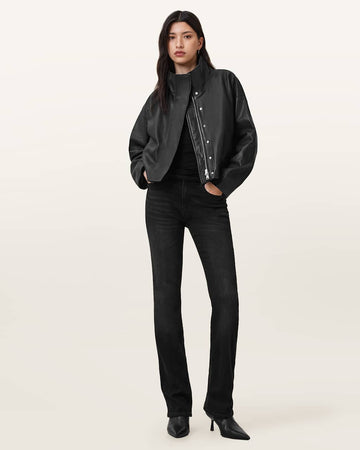 Women's Funnel Neck Leather Jacket