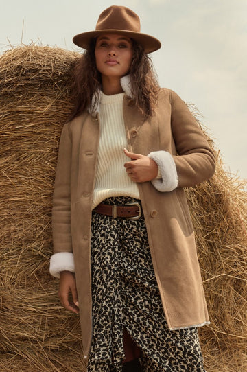 Women's Brown Fur & Shearling Long Leather Coat