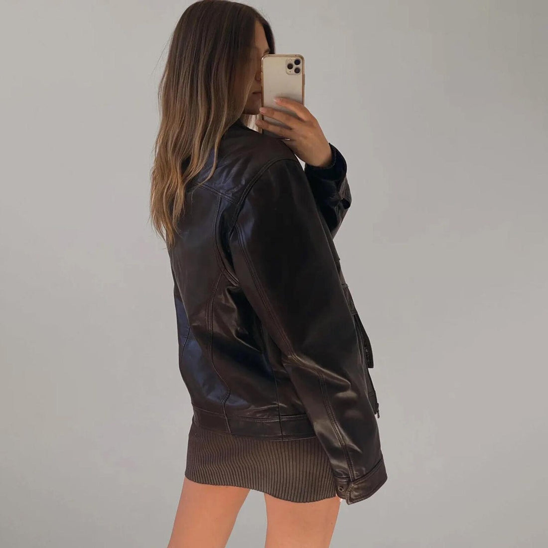 Women's Genuine Chocolate Brown Lightweight oversized Straight Cut Leather Jacket