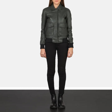 Women's Green Real Leather Bomber jacket