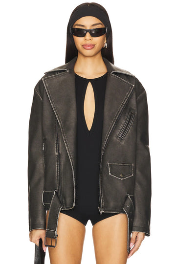 Graue Bikerjacke aus Leder für Damen
